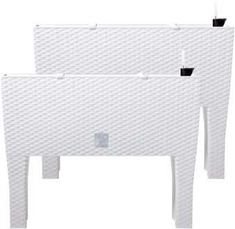 3x stuks kunststof Rato plantenbak op poten met irrigatiesysteem wit 60 x 25 x 46 cm - 30 liter- Balkonbakken/bloembakken