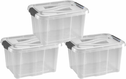 3x Stuks kunststof stapelbare opbergbakken 17 liter 40 x 32 x 23 cm - Opbergbox Transparant