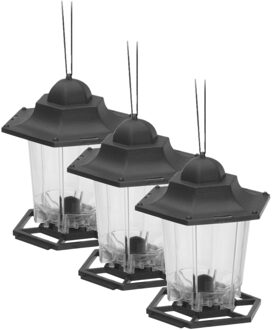 3x stuks kunststof vogel voeder huisjes voor vogelzaad zwart 17 cm