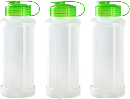 3x stuks kunststof waterflessen 1100 ml transparant met dop groen