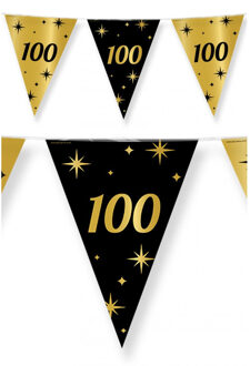 3x stuks leeftijd verjaardag feest vlaggetjes 100 jaar geworden zwart/goud 10 meter - Vlaggenlijnen Multikleur