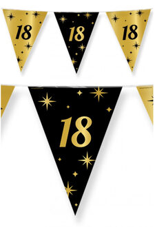 3x stuks leeftijd verjaardag feest vlaggetjes 18 jaar geworden zwart/goud 10 meter - Vlaggenlijnen Multikleur