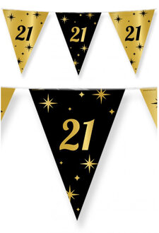3x stuks leeftijd verjaardag feest vlaggetjes 21 jaar geworden zwart/goud 10 meter - Vlaggenlijnen Multikleur