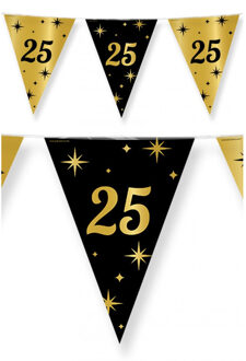 3x stuks leeftijd verjaardag feest vlaggetjes 25 jaar geworden zwart/goud 10 meter - Vlaggenlijnen Multikleur