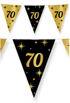 3x stuks leeftijd verjaardag feest vlaggetjes 70 jaar geworden zwart/goud 10 meter - Vlaggenlijnen Multikleur