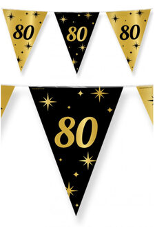 3x stuks leeftijd verjaardag feest vlaggetjes 80 jaar geworden zwart/goud 10 meter - Vlaggenlijnen Multikleur