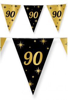 3x stuks leeftijd verjaardag feest vlaggetjes 90 jaar geworden zwart/goud 10 meter - Vlaggenlijnen Multikleur