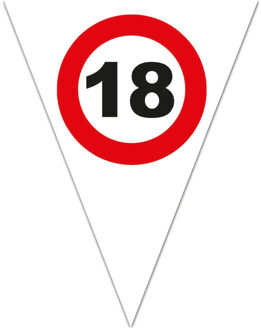 3x stuks leeftijd verjaardag vlaggenlijn met 18 jaar stopbord opdruk 5 meter - Vlaggenlijnen Wit