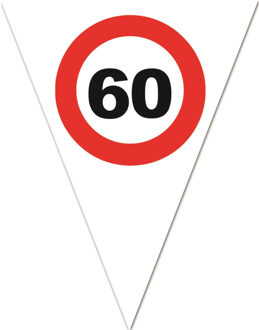 3x stuks leeftijd verjaardag vlaggenlijn met 60 jaar stopbord opdruk 5 meter - Vlaggenlijnen Wit