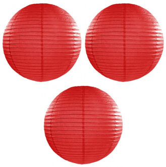 3x stuks luxe bol vorm lampion rood 50 cm - Feestlampionnen