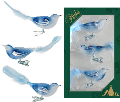 3x stuks luxe glazen decoratie vogels op clip blauw 11 cm - Kersthangers