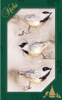 3x stuks luxe glazen decoratie vogels op clip wit/goud/zwart 11 cm - Kersthangers Multikleur