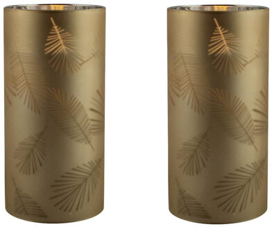 3x stuks luxe led kaarsen in goud bladeren glas D7 x H15 cm