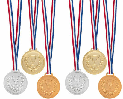 3x stuks medailles met lint - 4x - goud zilver brons - 6 cm - Fopartikelen Goudkleurig