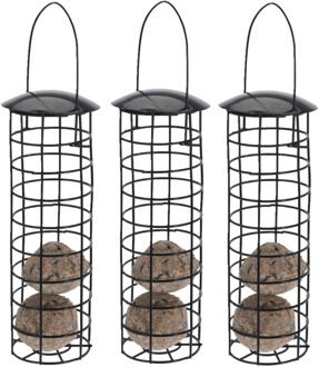 3x stuks metalen vogel voeder huisjes voor pindas/vetbollen zwart D7 x H25 cm