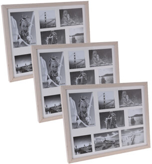 3x stuks multi fotolijst hout white wash met 8 vakken geschikt voor diverse foto maten