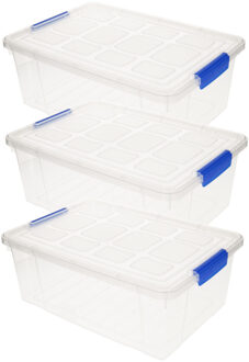 3x stuks Opslag/opberg bakken/kisten/manden met deksel 37 x 26 x 14 cm transparant
