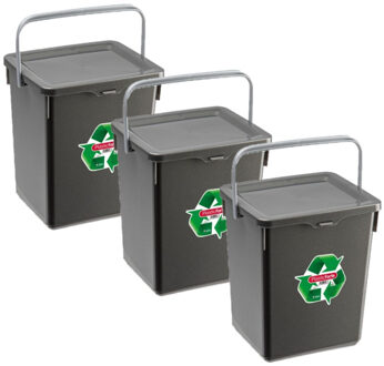 3x stuks opslagboxen/emmers kunststof met deksel antraciet 5 liter 20 x 17 x 23 cm - Opbergbox Grijs