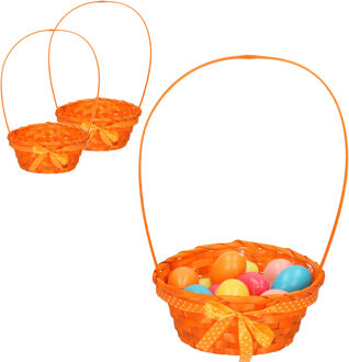 3x stuks Paaseieren mandjes oranje rond met hengsel 39 cm
