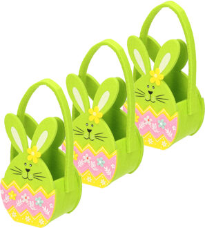 3x stuks paasmandje met handvat van vilt groen 18 cm