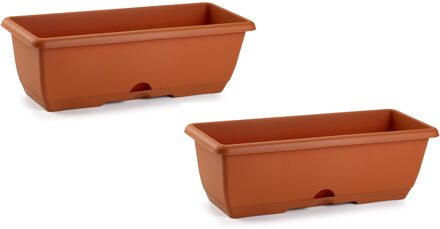 3x stuks plantenbakken terra cotta 50 x 20 x 17 cm - Bloembakken voor balkon railing in Terrabalkon stalen houder