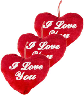 3x stuks pluche hartje rood met tekst I love you - Valentijnsdag/moederdag cadeaus en feest versieringen