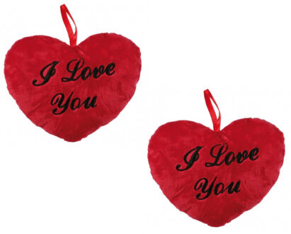 3x stuks pluche I Love You hartjes kussentjes 10 cm - Valentijnsdag versiering cadeau artikelen