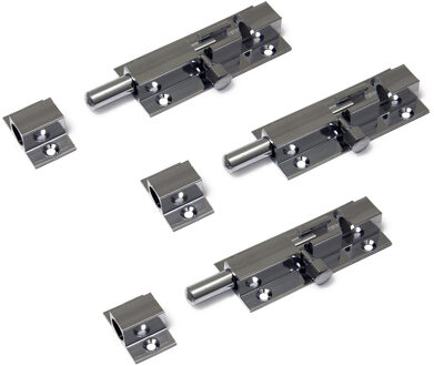 3x stuks profielgrendel / heksluiting / poortgrendels messing verchroomd 6,6 x 2,5 cm - Deurkettingen Zilverkleurig