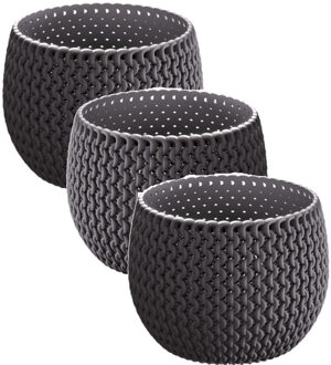3x Stuks ronde antraciet kunststof Splofy bloempotten/plantenpotten 1,4 liter
