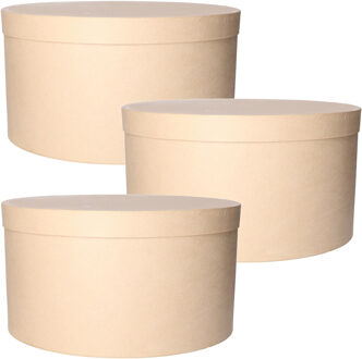 3x stuks ronde bruine hobby knutselen doos/dozen van karton - 34.5 x 19.5 cm - Hoedendoos/cadeauverpakking