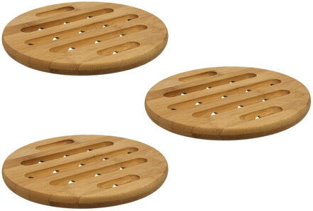 3x Stuks ronde pannen onderzetter bruin 18 cm van bamboe - Panonderzetters