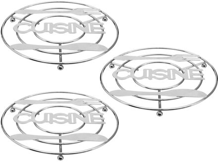 3x Stuks ronde pannen onderzetter zilver Cuisine 20 cm van verchroomd metaal - Panonderzetters Zilverkleurig