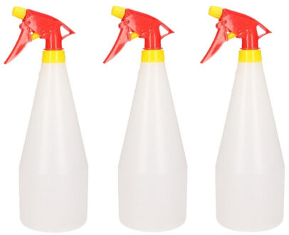 3x stuks rood/gele plantenspuiten/watersproeiers 1 liter