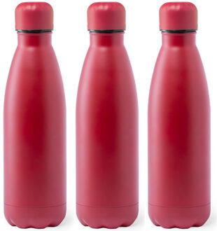 3x Stuks Rvs waterfles/drinkfles rood met schroefdop 790 ml