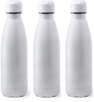 3x Stuks Rvs waterfles/drinkfles wit met schroefdop 790 ml
