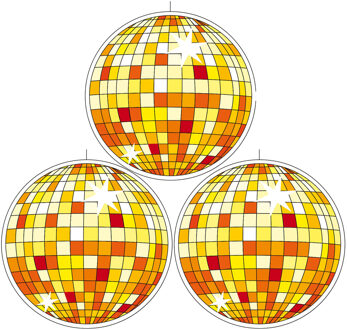 3x stuks Seventies eighties disco thema hangende discobol decoraties geel 28 cm