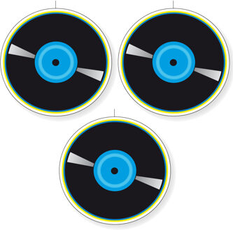3x stuks Seventies eighties disco thema LP/vinylplaat decoratie blauw 28 cm