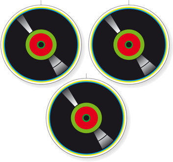 3x stuks seventies/eighties muziek decoratie- disco thema - lp/vinylplaat - d28 cm - karton