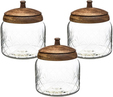 3x stuks snoeppotten/voorraadpotten 1,2L glas met houten deksel - Voorraadpot Bruin