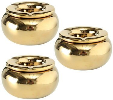 3x stuks Terras storm asbak metallic goud kleur 14 cm breed