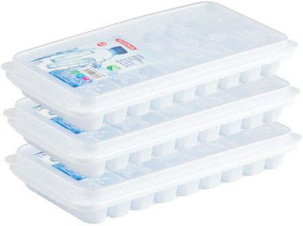 3x stuks Trays met Flessenhals ijsblokjes/ijsklontjes staafjes vormpjes 10 vakjes kunststof wit