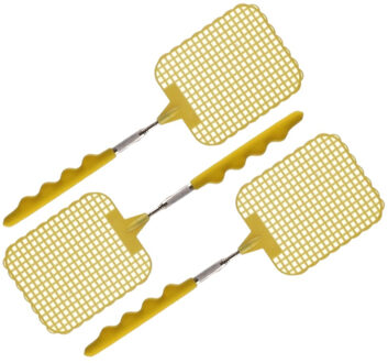 3x stuks uitschuifbare vliegenmeppers geel 60 cm