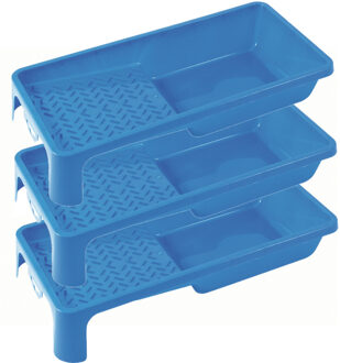 3x stuks verfbakjes voor verfrollers/lakrollers blauw tot 10 cm - Verfemmers