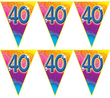 3x stuks verjaardag thema 40 jaar geworden feest vlaggenlijn van 5 meter - Vlaggenlijnen Multikleur