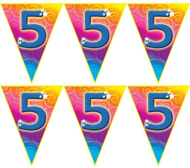 3x stuks verjaardag thema 5 jaar geworden feest vlaggenlijn van 5 meter - Vlaggenlijnen Multikleur