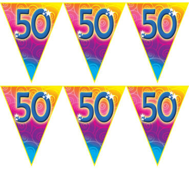 3x stuks verjaardag thema 50 jaar geworden feest vlaggenlijn van 5 meter - Vlaggenlijnen Multikleur