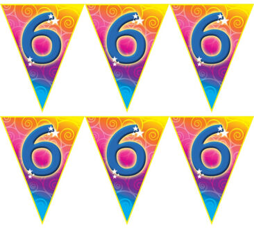 3x stuks verjaardag thema 6 jaar geworden feest vlaggenlijn van 5 meter - Vlaggenlijnen Multikleur