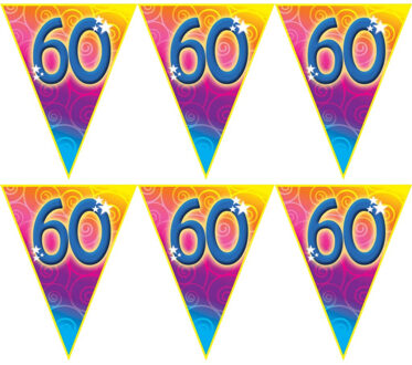 3x stuks verjaardag thema 60 jaar geworden feest vlaggenlijn van 5 meter - Vlaggenlijnen Multikleur