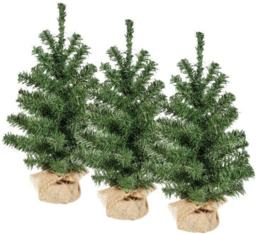 3x stuks volle mini kerstbomen groen in jute zak 45 cm kunstbomen