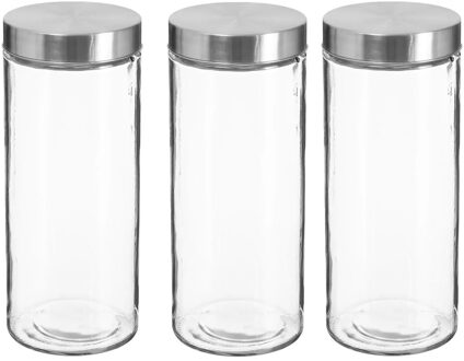 3x stuks voorraadbussen/voorraadpotten 2L glas met RVS deksel - Voorraadpot Transparant